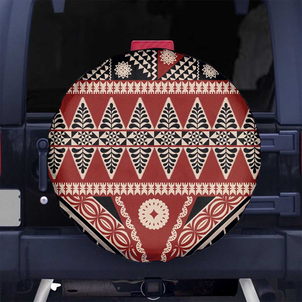 Vintage Bula Fiji Spare Tire Cover Red Tapa Masi Motif