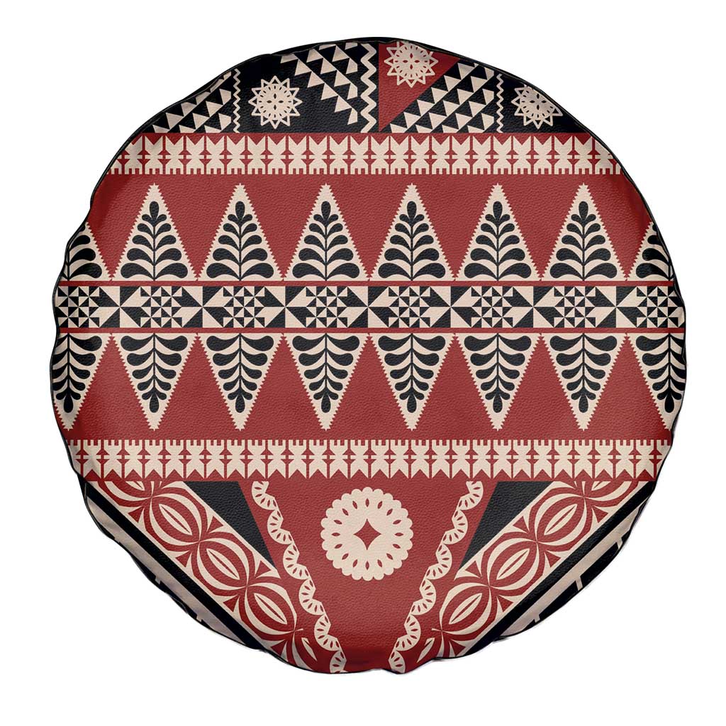 Vintage Bula Fiji Spare Tire Cover Red Tapa Masi Motif