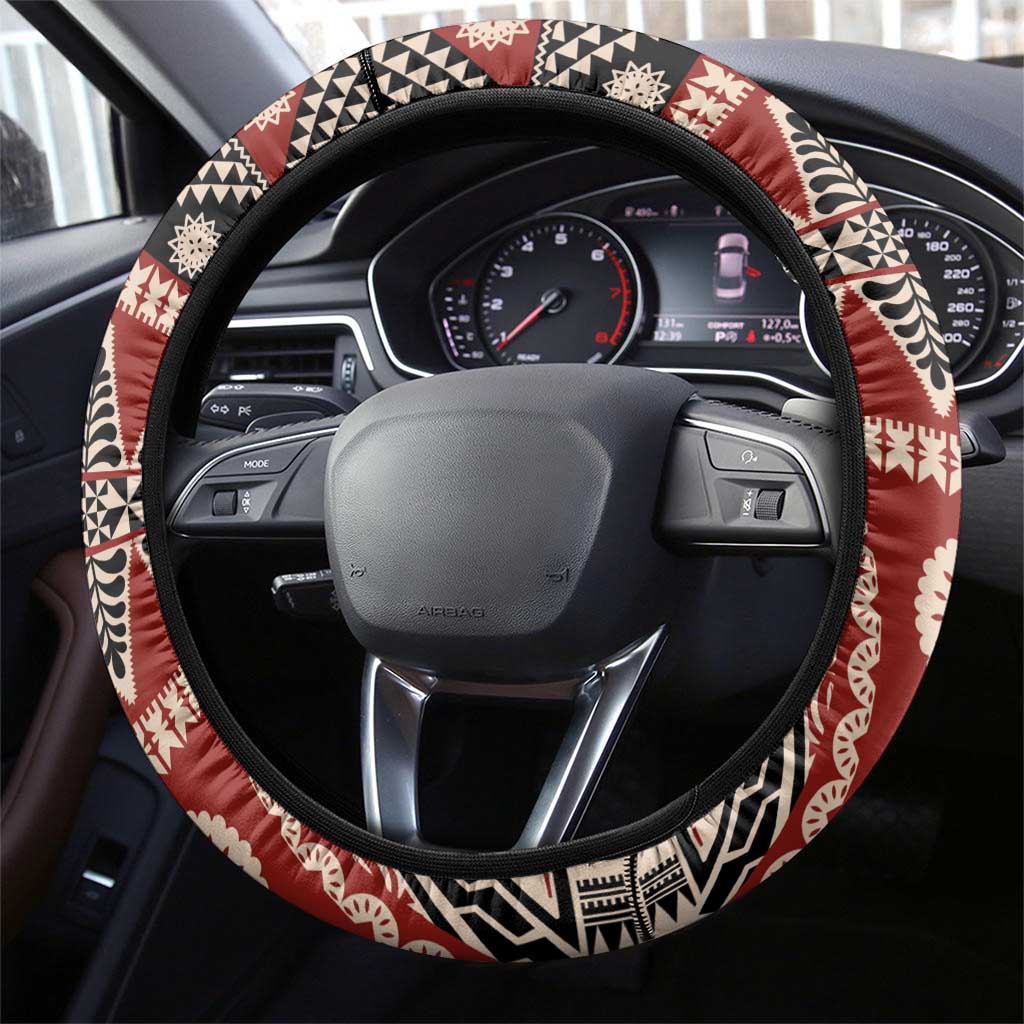 Vintage Bula Fiji Steering Wheel Cover Red Tapa Masi Motif