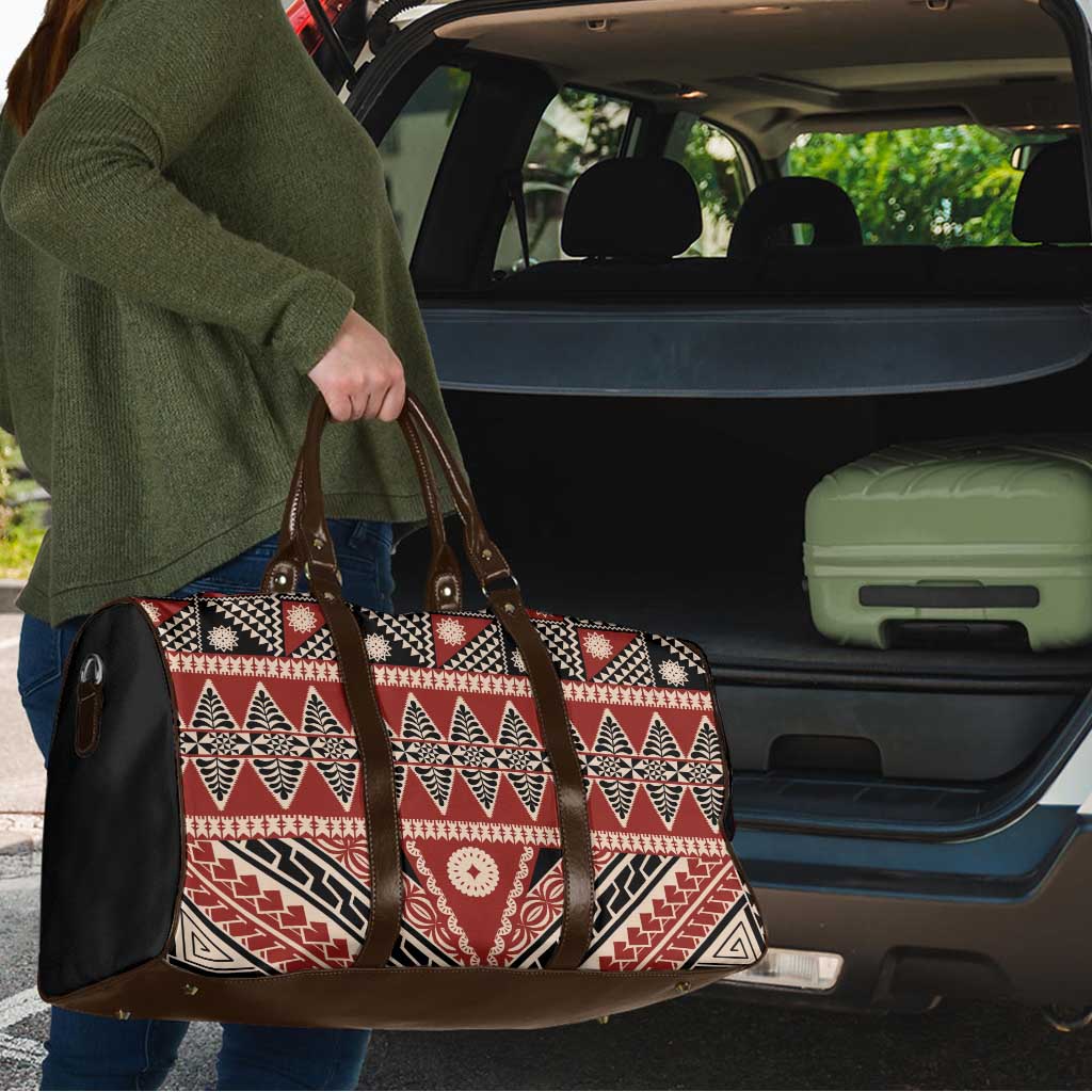 Vintage Bula Fiji Travel Bag Red Tapa Masi Motif - Polynesian Pride