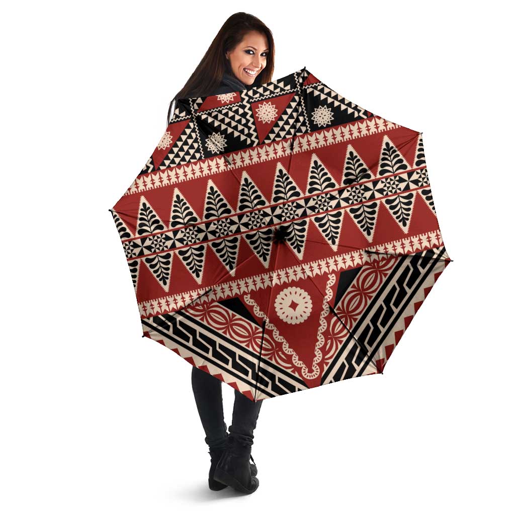 Vintage Bula Fiji Umbrella Red Tapa Masi Motif - Polynesian Pride