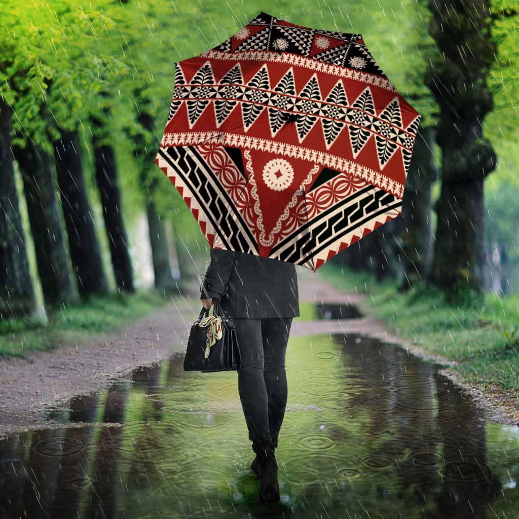 Vintage Bula Fiji Umbrella Red Tapa Masi Motif - Polynesian Pride