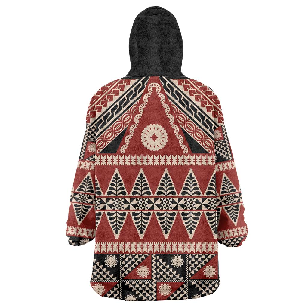 Vintage Bula Fiji Wearable Blanket Hoodie Red Tapa Masi Motif