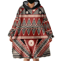 Vintage Bula Fiji Wearable Blanket Hoodie Red Tapa Masi Motif