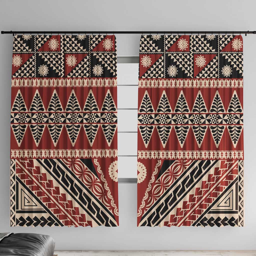 Vintage Bula Fiji Window Curtain Red Tapa Masi Motif