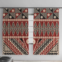 Vintage Bula Fiji Window Curtain Red Tapa Masi Motif