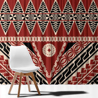 Vintage Bula Fiji Window Curtain Red Tapa Masi Motif