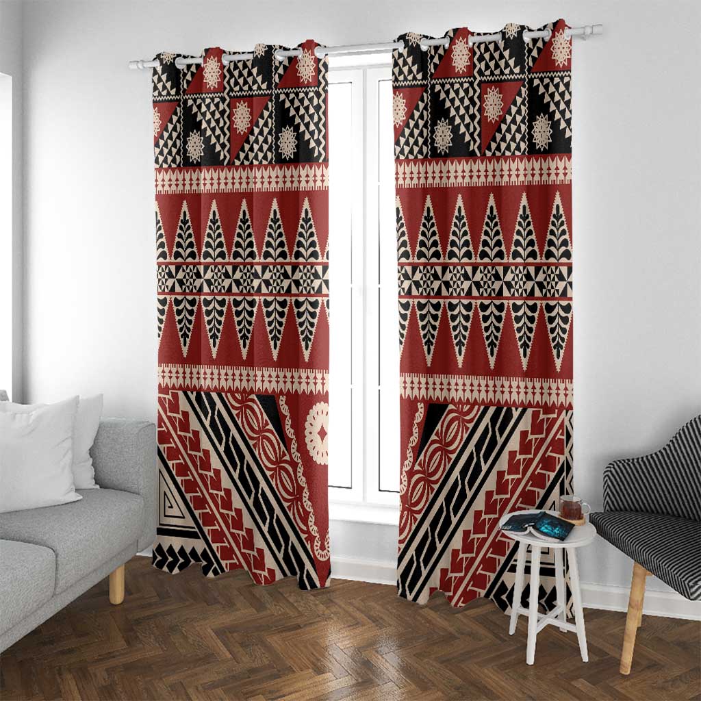 Vintage Bula Fiji Window Curtain Red Tapa Masi Motif