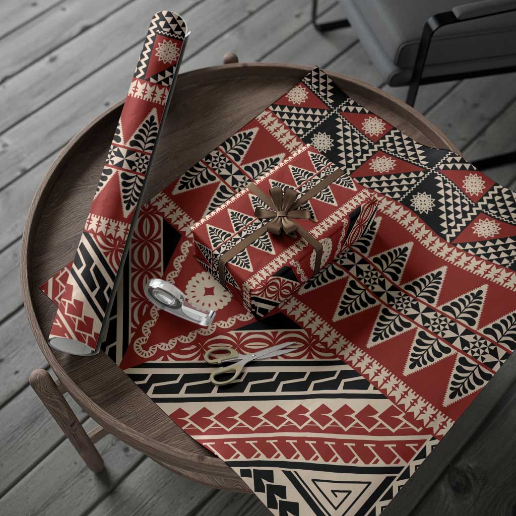 Vintage Bula Fiji Wrapping Paper Red Tapa Masi Motif - Polynesian Pride