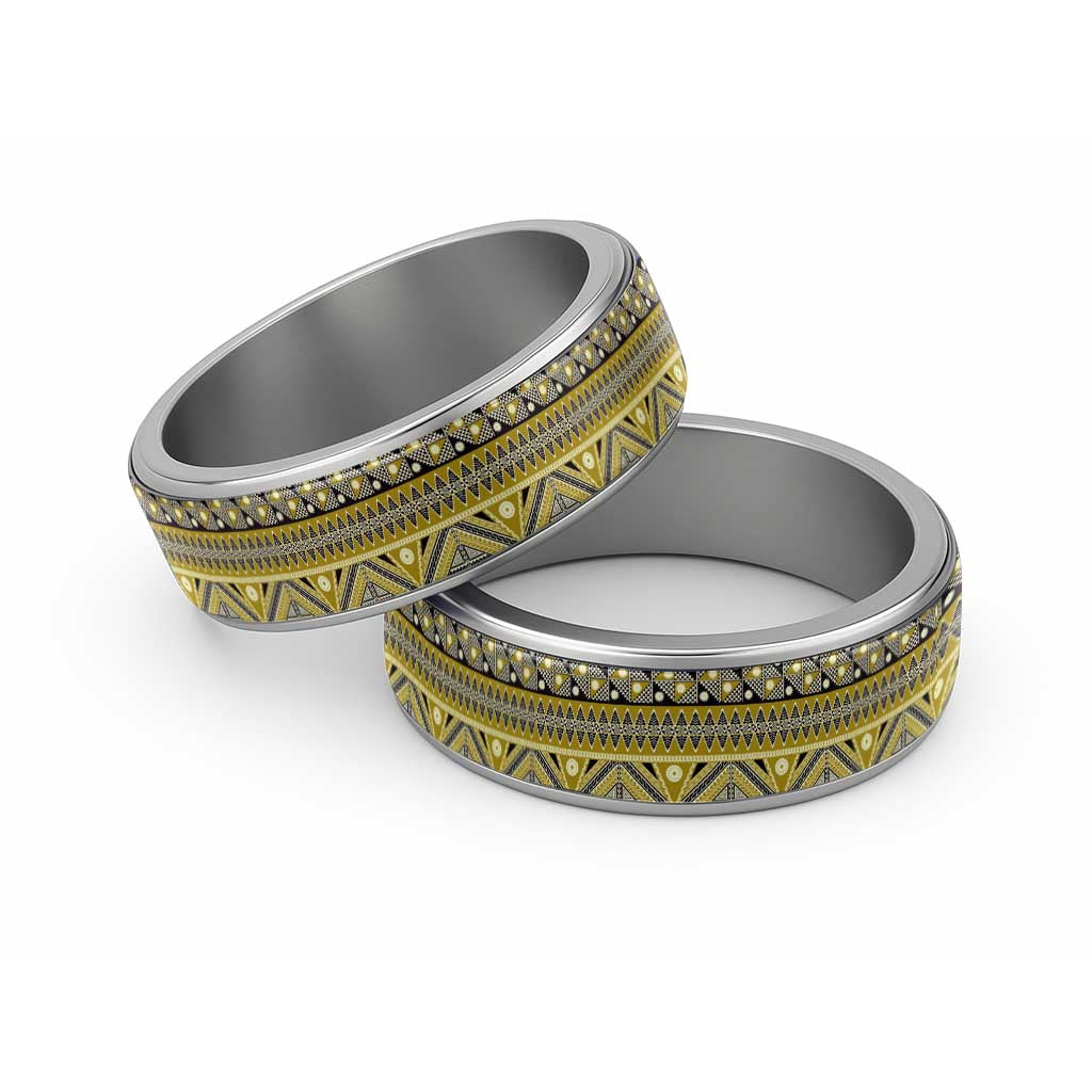 Vintage Bula Fiji Classic Ring Yellow Tapa Motif Fiji Masi Tribal - Polynesian Pride