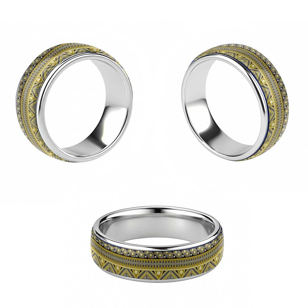 Vintage Bula Fiji Classic Ring Yellow Tapa Motif Fiji Masi Tribal - Polynesian Pride