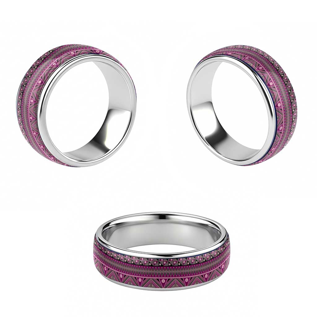 Vintage Bula Fiji Classic Ring Pink Tapa Motif Fiji Masi Tribal - Polynesian Pride