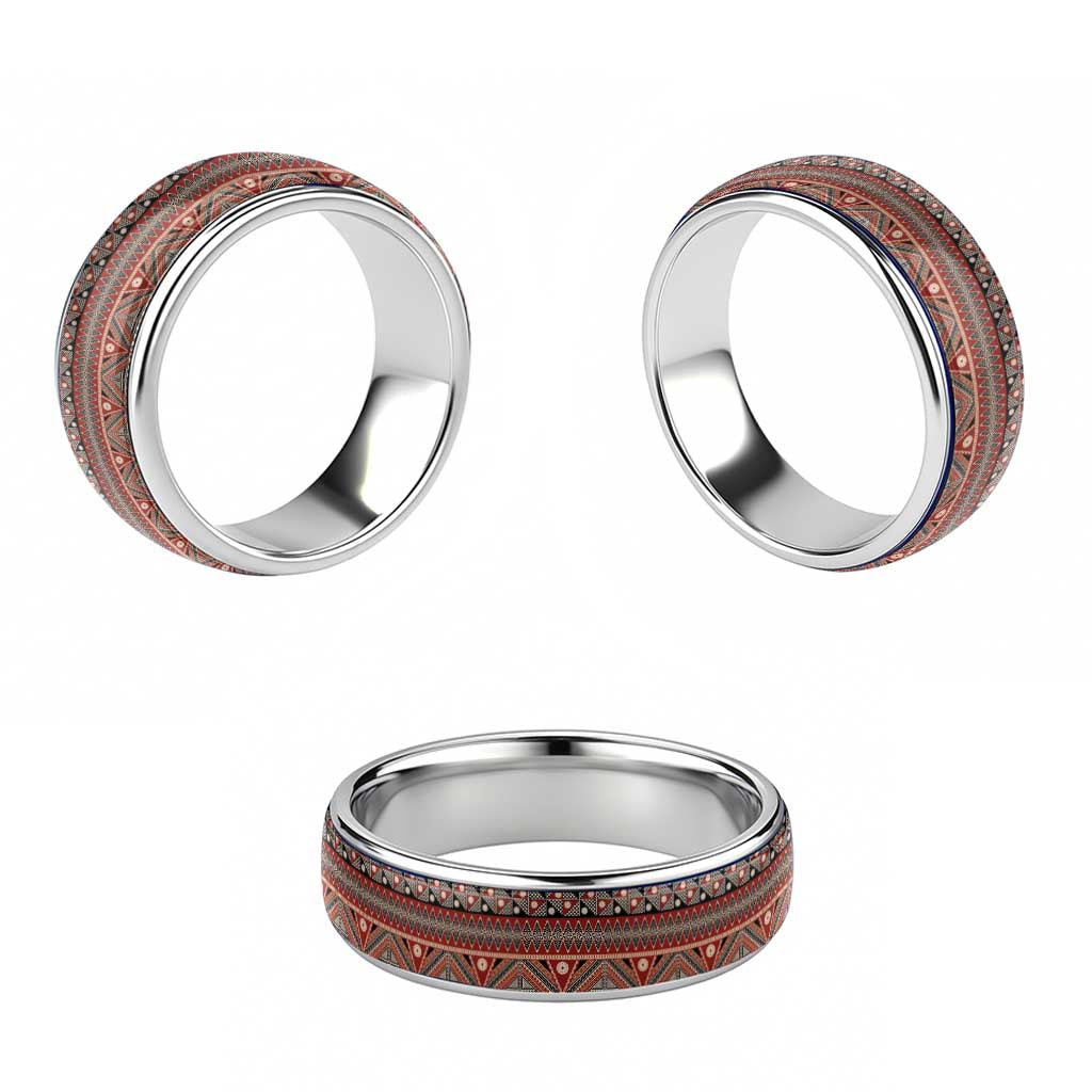 Vintage Bula Fiji Classic Ring Red Tapa Motif Fiji Masi Tribal - Polynesian Pride
