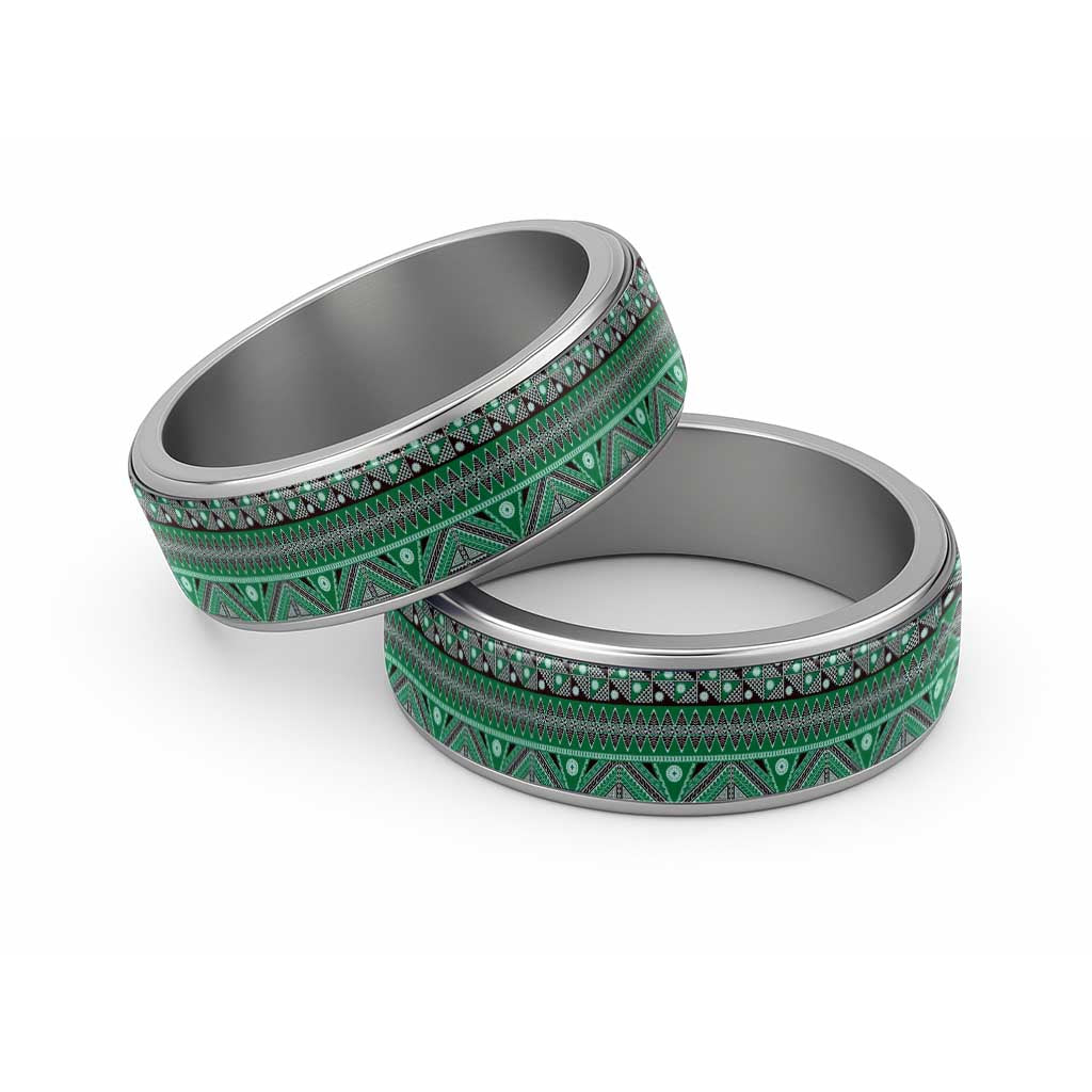 Vintage Bula Fiji Classic Ring Green Tapa Motif Fiji Masi Tribal - Polynesian Pride