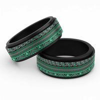 Vintage Bula Fiji Spinner Ring Green Tapa Motif Fiji Masi Tribal - Polynesian Pride