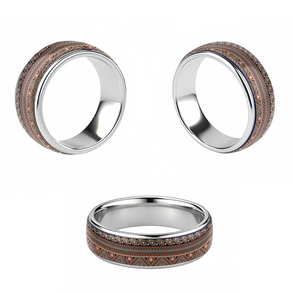 Vintage Bula Fiji Classic Ring Brown Tapa Motif Fiji Masi Tribal - Polynesian Pride