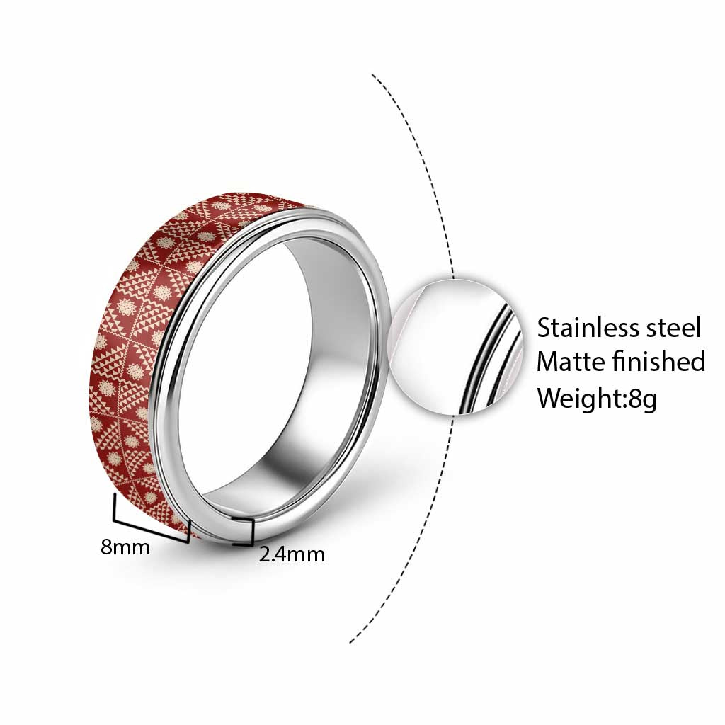 Vintage Bula Fiji Classic Ring Red Tapa Motif Traditional Island Masi - Polynesian Pride