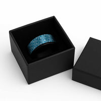 Vintage Bula Fiji Spinner Ring Blue Tapa Motif Traditional Island Masi - Polynesian Pride