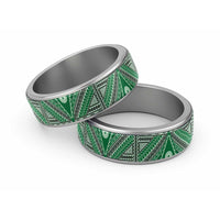 Vintage Bula Fiji Classic Ring Green Tapa Motif Fijian Tribal Masi - Polynesian Pride