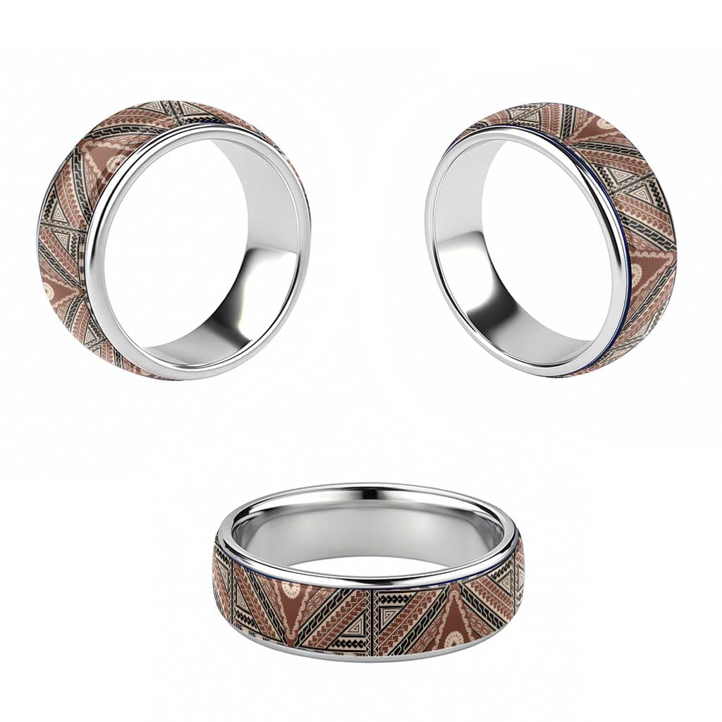 Vintage Bula Fiji Classic Ring Brown Tapa Motif Fijian Tribal Masi - Polynesian Pride