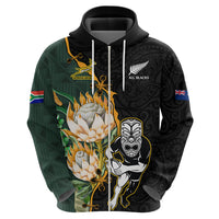 Custom South Africa Protea and New Zealand Hoodie Dress Go All Black-Springboks Rugby with Kente And Maori LT9 - Polynesian Pride