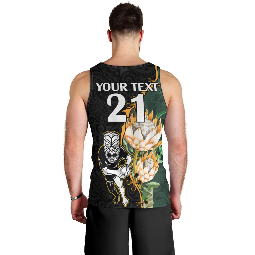 Custom South Africa Protea and New Zealand Men Tank Top Go All Black-Springboks Rugby with Kente And Maori LT9 - Polynesian Pride