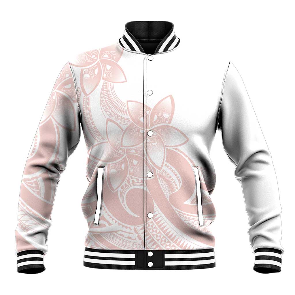Polynesian Tribal Plumeria Lotu Tamaiti Baseball Jacket Pastel Blush - Polynesian Pride