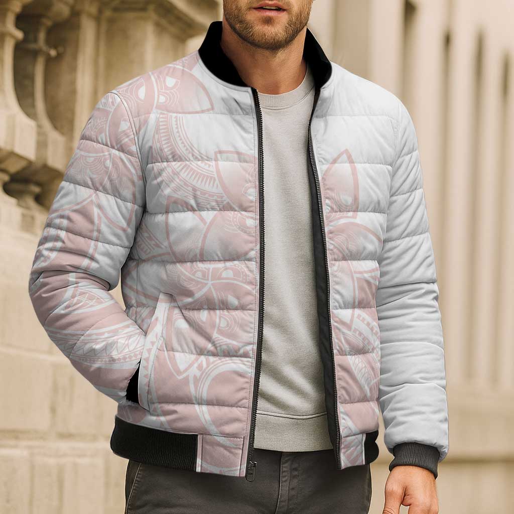 Polynesian Tribal Plumeria Lotu Tamaiti Bomber Puffer Jacket Pastel Blush - Polynesian Pride