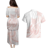Polynesian Tribal Plumeria Lotu Tamaiti Couples Matching Puletasi and Hawaiian Shirt Pastel Blush - Polynesian Pride