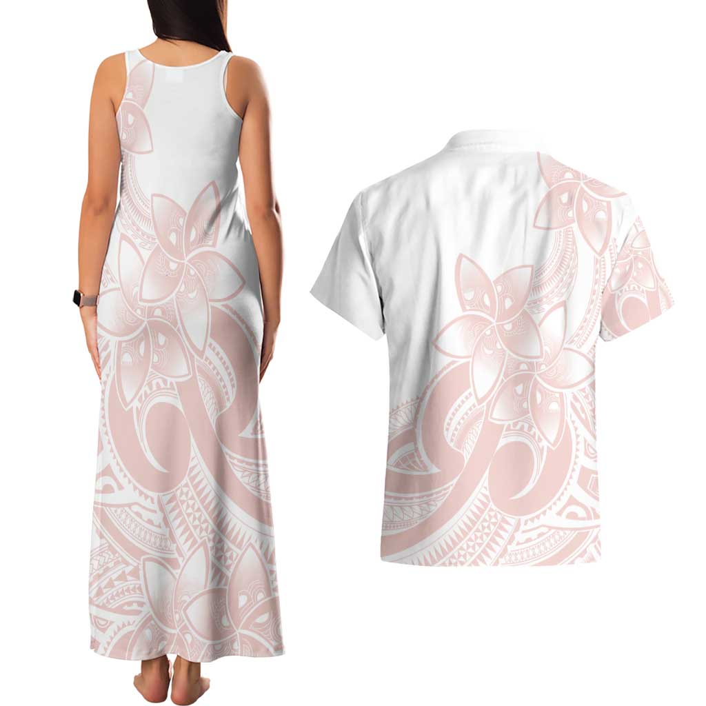 Polynesian Tribal Plumeria Lotu Tamaiti Couples Matching Tank Maxi Dress and Hawaiian Shirt Pastel Blush - Polynesian Pride