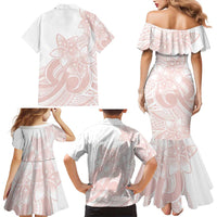 Polynesian Tribal Plumeria Lotu Tamaiti Family Matching Mermaid Dress and Hawaiian Shirt Pastel Blush - Polynesian Pride