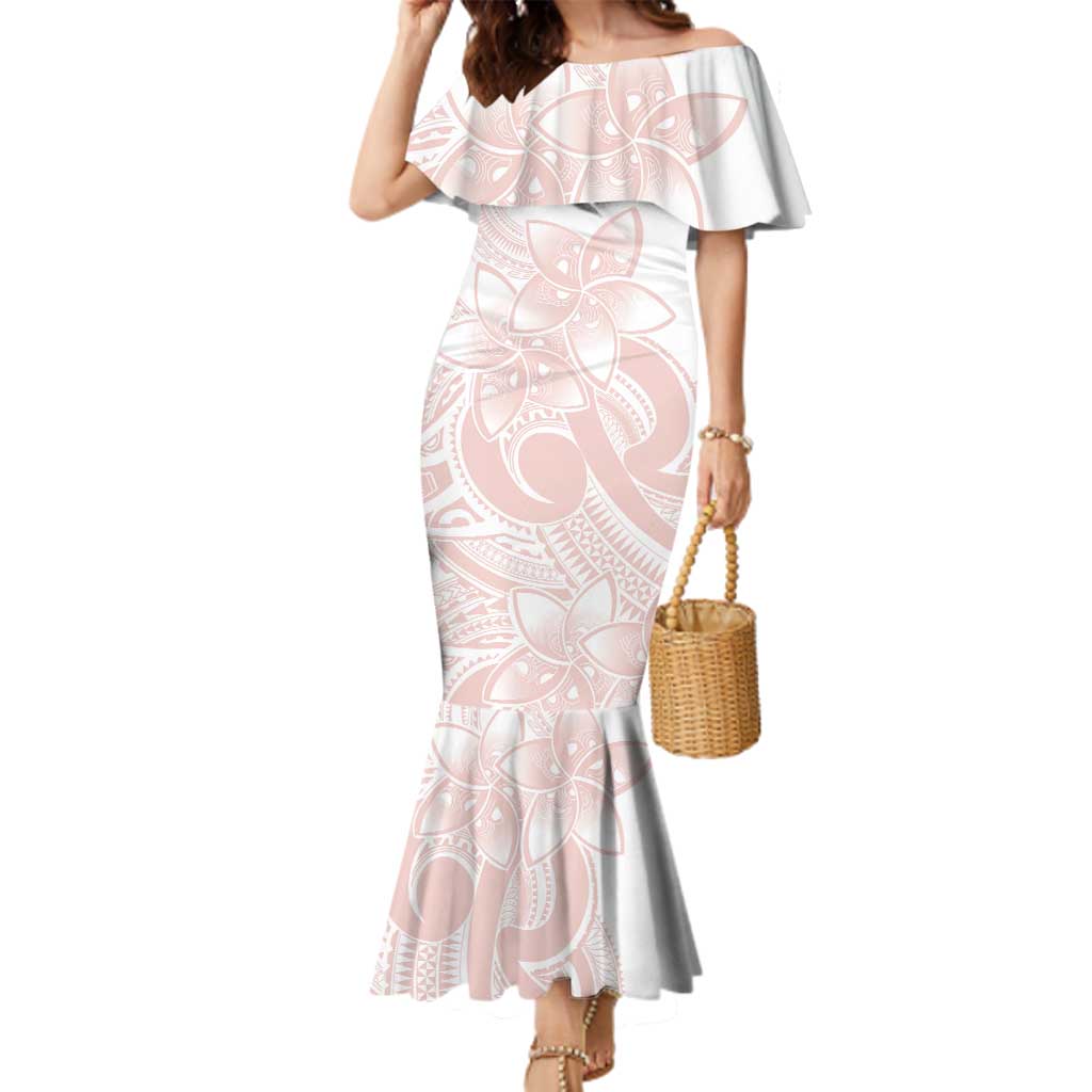 Polynesian Tribal Plumeria Lotu Tamaiti Family Matching Mermaid Dress and Hawaiian Shirt Pastel Blush - Polynesian Pride