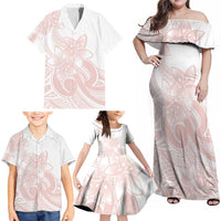Polynesian Tribal Plumeria Lotu Tamaiti Family Matching Off Shoulder Maxi Dress and Hawaiian Shirt Pastel Blush - Polynesian Pride