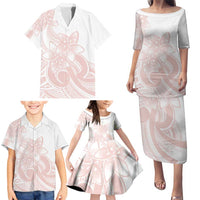 Polynesian Tribal Plumeria Lotu Tamaiti Family Matching Puletasi and Hawaiian Shirt Pastel Blush - Polynesian Pride