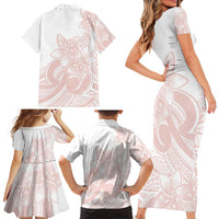 Polynesian Tribal Plumeria Lotu Tamaiti Family Matching Short Sleeve Bodycon Dress and Hawaiian Shirt Pastel Blush - Polynesian Pride