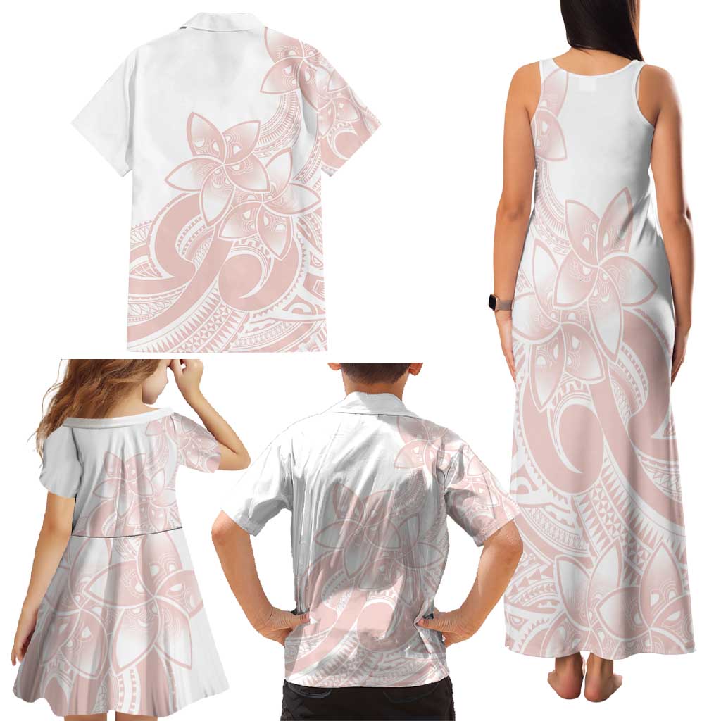 Polynesian Tribal Plumeria Lotu Tamaiti Family Matching Tank Maxi Dress and Hawaiian Shirt Pastel Blush - Polynesian Pride