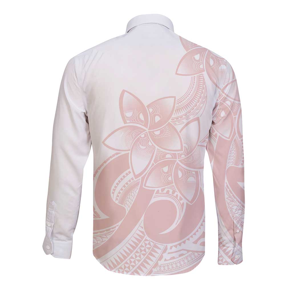 Polynesian Tribal Plumeria Lotu Tamaiti Long Sleeve Button Shirt Pastel Blush - Polynesian Pride