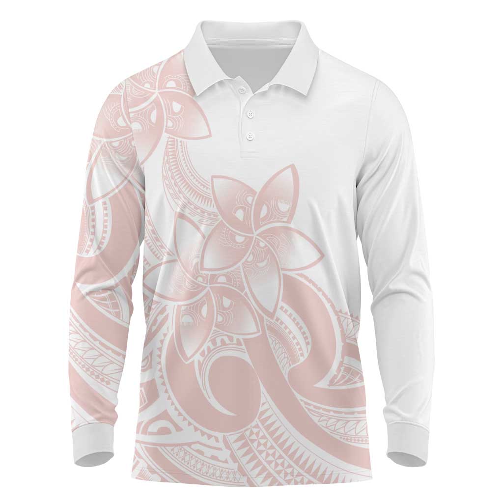 Polynesian Tribal Plumeria Lotu Tamaiti Long Sleeve Polo Shirt Pastel Blush - Polynesian Pride