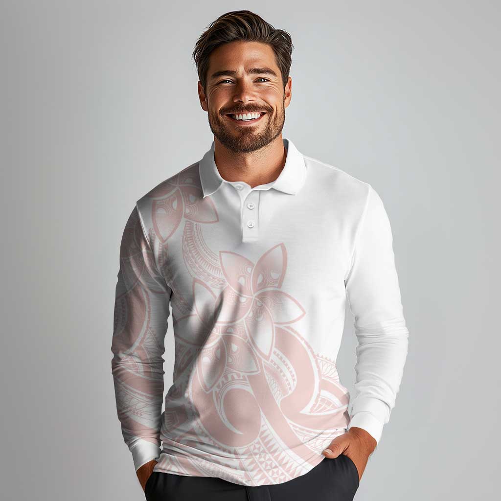 Polynesian Tribal Plumeria Lotu Tamaiti Long Sleeve Polo Shirt Pastel Blush - Polynesian Pride