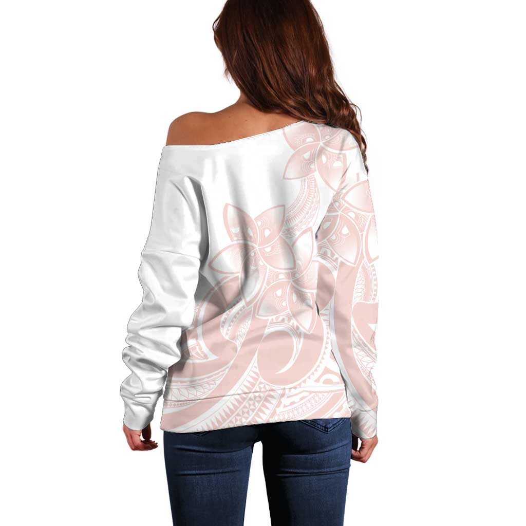 Polynesian Tribal Plumeria Lotu Tamaiti Off Shoulder Sweater Pastel Blush - Polynesian Pride