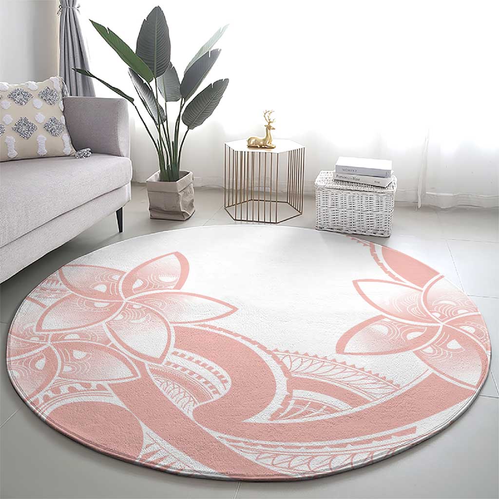 Polynesian Tribal Plumeria Lotu Tamaiti Round Carpet Pastel Blush - Polynesian Pride