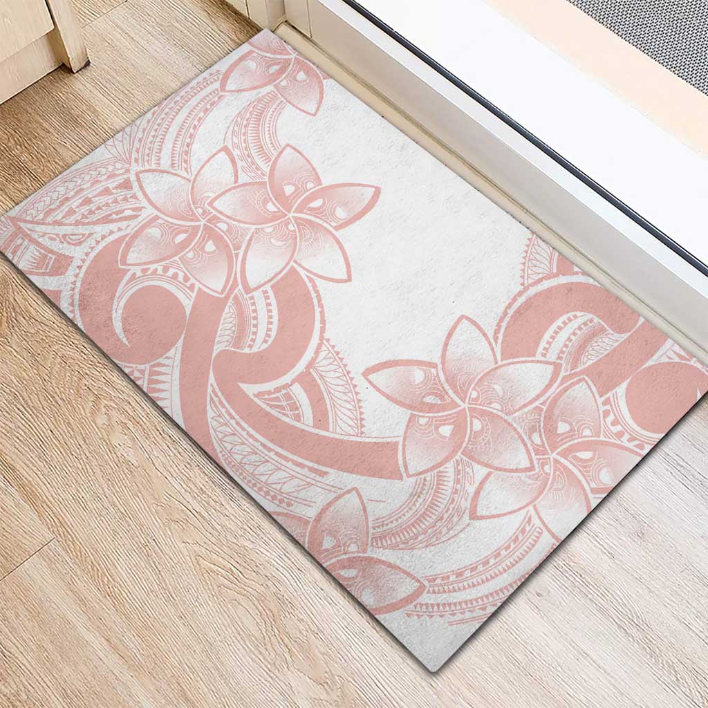 Polynesian Tribal Plumeria Lotu Tamaiti Rubber Doormat Pastel Blush - Polynesian Pride
