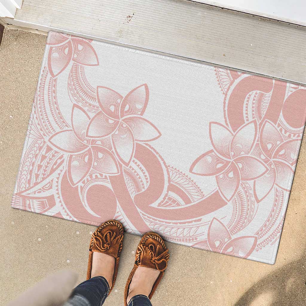 Polynesian Tribal Plumeria Lotu Tamaiti Rubber Doormat Pastel Blush - Polynesian Pride