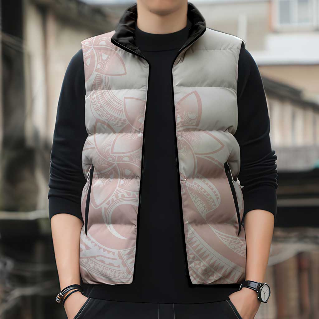 Polynesian Tribal Plumeria Lotu Tamaiti Sleeveless Puffer Jacket Pastel Blush - Polynesian Pride