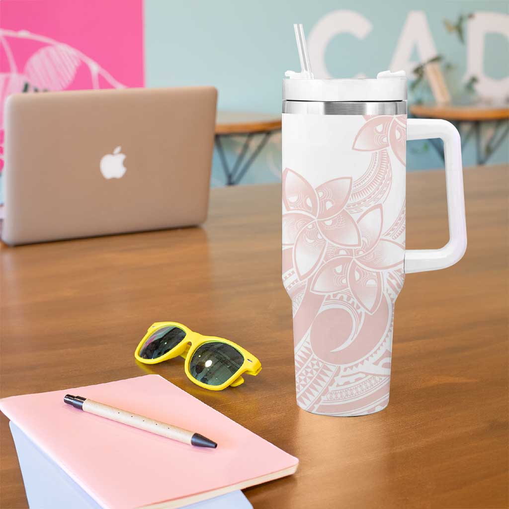 Polynesian Tribal Plumeria Lotu Tamaiti Tumbler With Handle Pastel Blush - Polynesian Pride