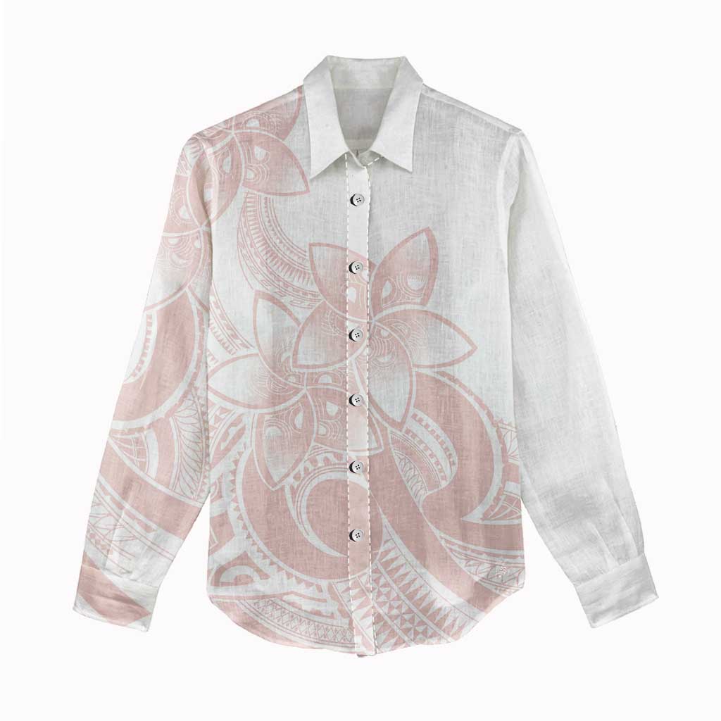 Polynesian Tribal Plumeria Lotu Tamaiti Women Casual Shirt Pastel Blush - Polynesian Pride