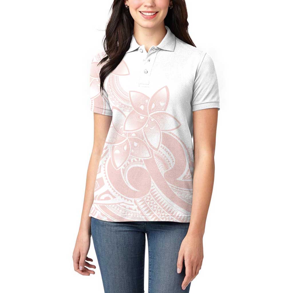 Polynesian Tribal Plumeria Lotu Tamaiti Women Polo Shirt Pastel Blush - Polynesian Pride