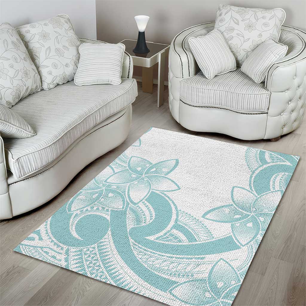 Polynesian Tribal Plumeria Lotu Tamaiti Area Rug Pastel Cyan - Polynesian Pride