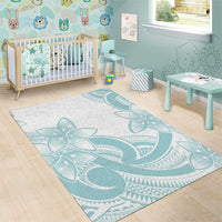 Polynesian Tribal Plumeria Lotu Tamaiti Area Rug Pastel Cyan - Polynesian Pride