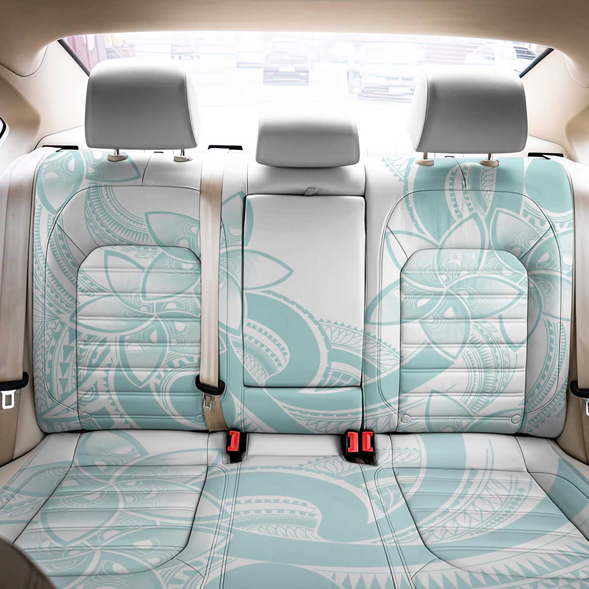 Polynesian Tribal Plumeria Lotu Tamaiti Back Car Seat Cover Pastel Cyan - Polynesian Pride